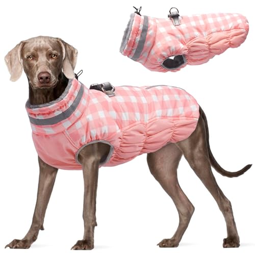 FUAMEY Dog Coat for Large Dogs,Waterproof Dog Winter Jacket with Harness Built in Puppy Cold Weather Coats Reflective Pet Vest with Zipper Warm Fleece Dogs Snowsuit Windproof Black XXL XXL(c