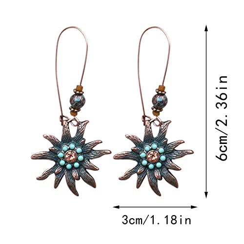 Silver Hoop Clip On Earrings Bohemian Vintage Tassel Drop Dangle Earrings For Women Girls Simulated Turquoise Earrings Fashion Geometry Dangling Jewelry Earrings Creepy Earrings (B, One Size) #TOP2