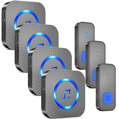 SURFOU Wireless Doorbell with 4 receivers 3 Buttons,IP55 Waterproof Doorbell,1300 FT/400M Remote Doorbell,55 Chimes 5 Vo - Detailed View