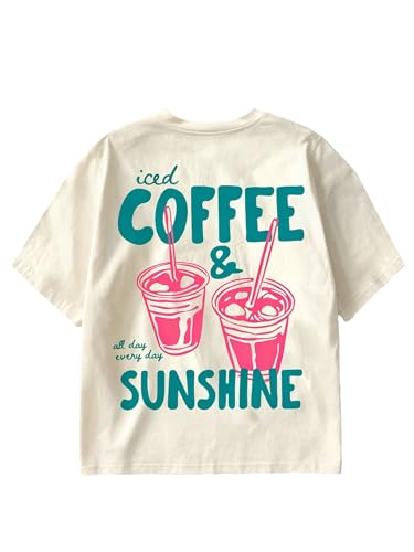 Image of RoseSeek Women's Graphic Letter Tee Crew Neck Trendy Summer Vintage T Shirt | Drop Shoulder, Short Sleeve Car Print Top, Graphic Tees for Women, Y2k Vintage Tshirts