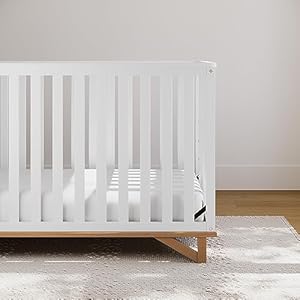 Storkcraft Santa Monica 5 in 1 Convertible Crib White with Vintage Driftwood–GREENGUARD Gold Certified Modern Design Two Tone Baby Crib Converts to Toddler Bed Daybed and Full Size Bed