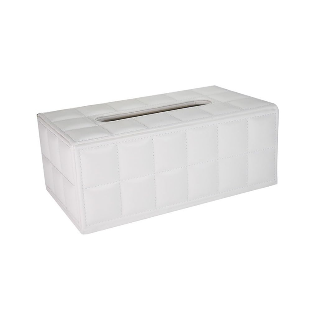 Tissue Case Tissue Box PU Checkered for Home Hotel Restaurant Desktop Storage Tissue Dispenser(White)