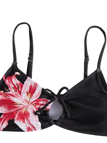 Image of COZYEASE Girls' 2 Piece Ditsy Floral Print Knot Front Ruched Triangle Bikini Swimsuit