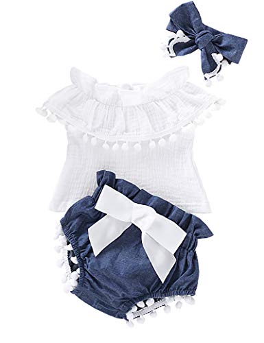 Image of Newborn Baby Girls Clothes Floral Sleeve Romper+ Floral Short Pant 2pcs Summer Outfit 0-3 Months Blue