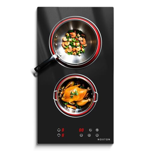 NOXTON Placa vitrocerámica de 2 fuegos - 3000 W, Cocina vitrocerámica empotrable, Control táctil, Seguridad para niños, Protección contra sobrecalentamiento para una cocina segura y potente.