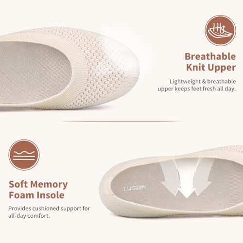 LUSWIN Women's Minimalist Ballet Flats,Beige EU42 - image 4