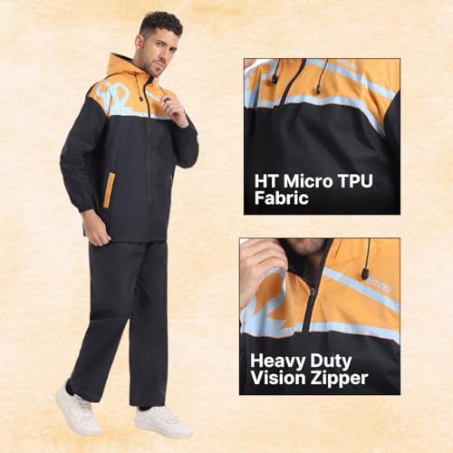 Image of Citizen Hooded Raincoat for Men Women Waterproof for Bike Riders HT Micro TPU Fabric Lightweight Stylish Sealed Hood, Large Pockets, Heavy-Duty Zippers Rainwear with Carry Pouch-CR018