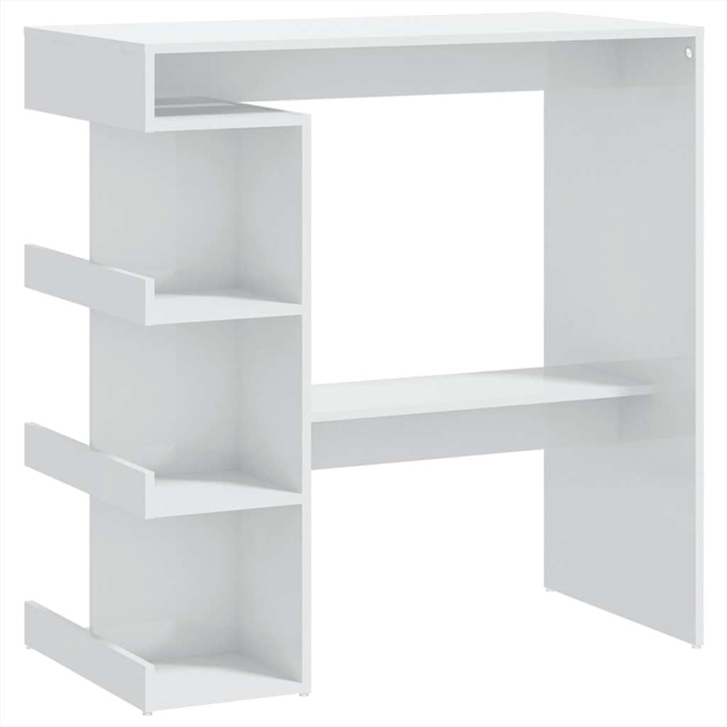 Mesa de bar blanca de 100x50x101.5 cm para cocina con estantería lateral