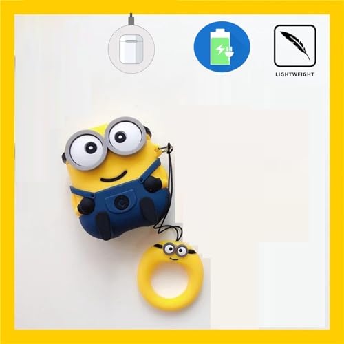 Image of Prolet Airdops Case Cover Compatible with Boat Airdopes 131, Soft Silicone Skin Case Cover Shock-Absorbing Protective Case with Anti-Lost Metal Keyring(Minion)-Yellow & Blue