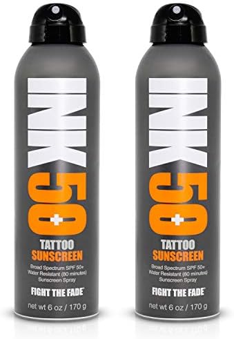 INK Tattoo Sunscreen Spray SPF 50+ Water Resistant (6 oz, Pack of 2)