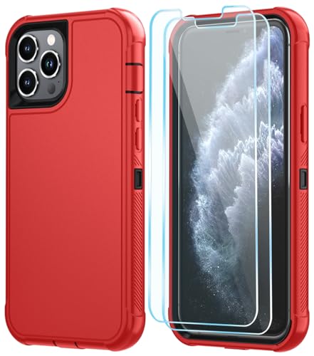 Image of SunStory Compatible with iPhone 11 Pro Max Case with HD Screen Protector, 3-Layer Heavy Duty Full-Body Cover,3 in 1 Hybrid Protective Case for iPhone 11 Pro Max 6.5 inch,Red