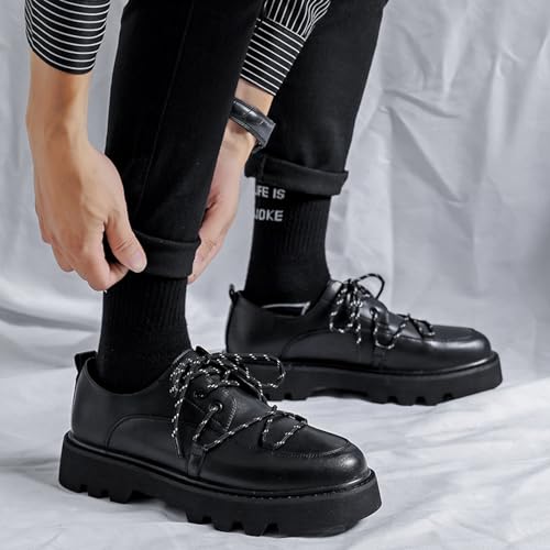 Men's Leather Lace Up Chunky Heel Platform Oxfords Classic Round Toe Block Heel Lug Sole Formal Derby Non-Slip Heightening Work Office Dress Shoes4