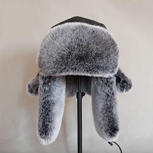 XJZKA-Bomber-Hat-Mens-Trooper-Trapper-Hat-avec-Oreillettes-Chapeau-de-Bombardier-dhiver-double-en-Polaire-Garder-au-Chaud-Couleur-Gris-fonce-Taille-60-62