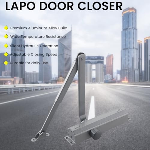 Image of LAPO 2 Piece Heavy Duty Aluminium Automatic Hydraulic Double Speed Door Closer for Home Office | Aluminium and Wooden Soft Door Closers with Fitting Set for All Door Weight Up to 65 Kg (Silver Finish)