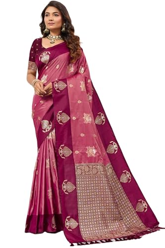 Image of SGF11 Women's Kanjivaram Pure Soft Silk Saree With Unstitched Blouse Piece