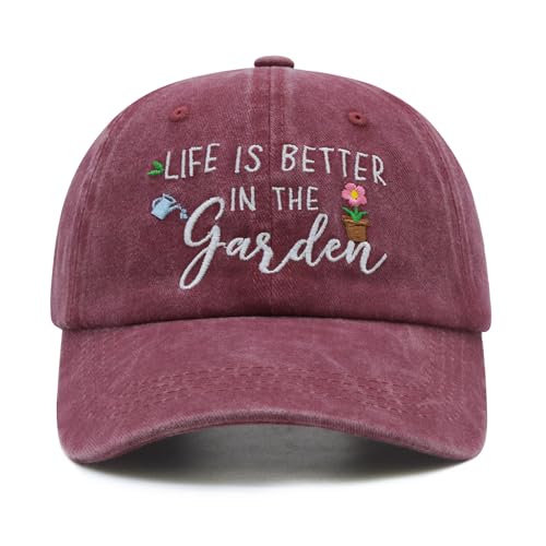 MINYJHZ Gardening Gifts for Women, Gardening Hat, Mothers Day Plant Gifts for Gardeners, Garden Accessories for Wife Mom Grandma, Adjustable Washed Cotton Embroidered Baseball Cap