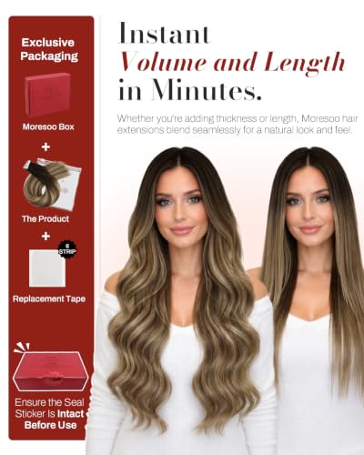 Image of Moresoo Blonde Skin Weft Tape Extensions Human Hair, 12 Inch, 40Pcs, 60g | Invisible Tape ins, Remy Straight Human Hair, Seamless Skin Weft, Short Hair Extensions, Fine Hair, Volume Boost, Style