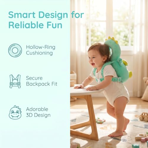 Image of Baby Head Protector Backpack - Soft & Lightweight Head Protection Pillow for Bebe Walking and Crawling(Green Dinosaur)