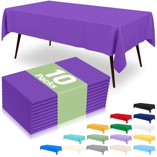 misaya 10 Packs Plastic Table Cloth Purple Disposable Tablecloth