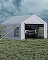 GarveeLife 13x20 ft Carport with 8 Sandbags, Car Port with 220 g PE Tarp, 2 Roll-Up Doors, and 4 Windows, for Full-Size Pickups, Bass Boats, Tractors, and SUVs, White