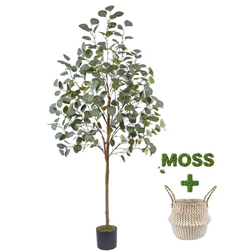 Warmplants Artificial Eucalyptus Tree, 5ft Tall Mordern Fake Eucalyptus Plant with Basket, Green...