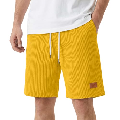 DEEX Mens Corduroy Shorts Casual 7 Inch Lightweight Elastic Waist Drawstring Summer Beach Loose Fit Shorts with Pockets 2026 Yellow