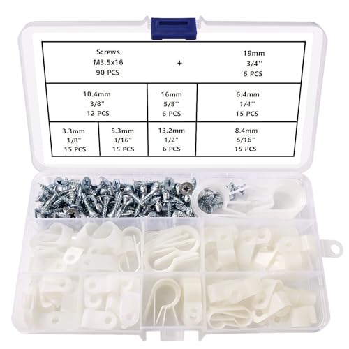 Image of VooGenzek 90 PCS 8 Sizes R/U-Type Cable Clip Wire Clamp Kit, Nylon Screw Mounting Cord Fastener Clips with 90 PCS Screws, for Wire Management (White)