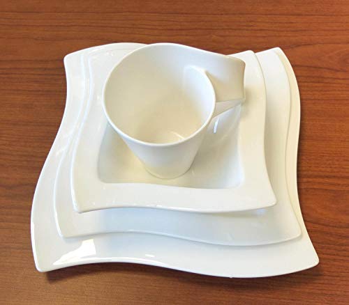 Villeroy & Boch New Wave 4-Piece Place Setting Dinner, Salad Plate, Bowl, And Mug – Premium Porcelain, Set Of (Variable), Dinnerware #TOP1