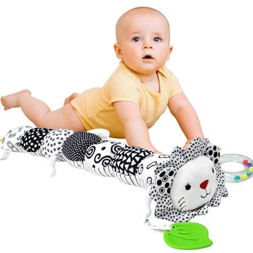 Image of Black and White Musical Stuffed Animal Toys for 0-3-6-12 Months, Soft Sensory Toys with Crinkle and Rattles,Ruler Design & Ring Bell， Infant Tummy Time Toys for Newborn Boys Girls, Caterpillar Toy
