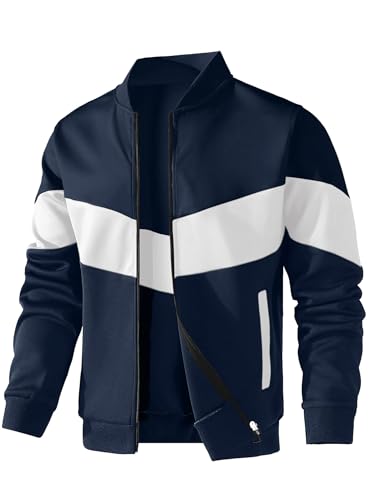 Image of HYPESTFIT Mens Lightweight Jacket Casual Bomber Jacket Color Block Varsity Coat