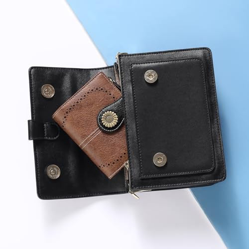 Image of SENDEFN Small Womens Wallet Leather Bifold Card Holder RFID Blocking with Zipper Coin Pocket