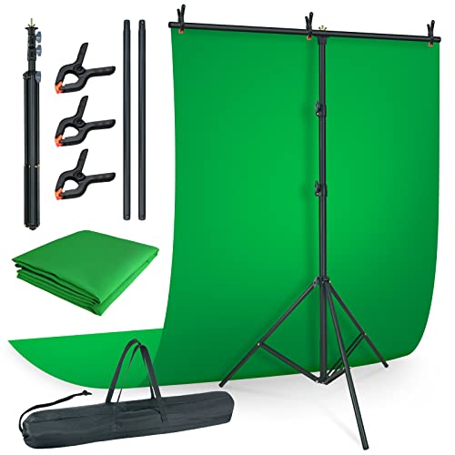 LINCO Lincostore Green Screen Backdrop Kit 5x6.7ft, Portable Green Screen Stand with T-Shape Stand Holder, Carrying Bag for Photography, Party, Decoration, Streaming, Video AM207 by LINCO - Used condition - US$25.99