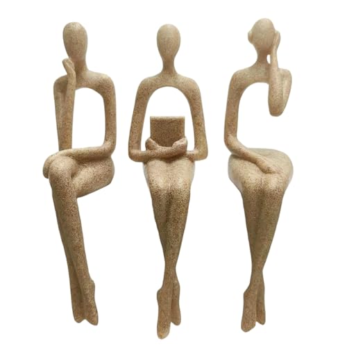 Yolispa Figura Sentada, Estatua de Sentado 3 Piezas Figuritas Abstractas, Moderna Estatua de Pensador Sentado para Decoración De Estantería en Casa Oficina Estantería