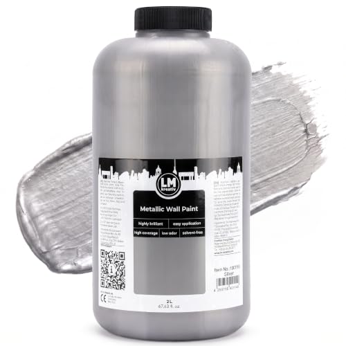 LM-Kreativ Metallic Wall Paint 67.62 fl oz - Silver - Stunning Metallic Shine for Stylish Interiors, Easy to Apply, Water-Based, Perfect for Creative Wall Designs & DIY Projects