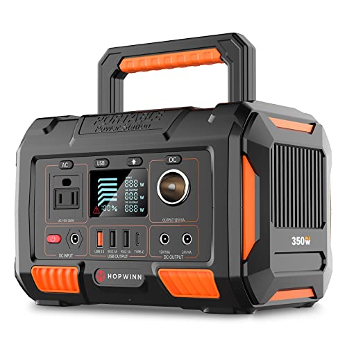 Hopwinn Portable Power Station Apollo-P 300, 288Wh Backup Lithium Battery, 300W/110V Pure Sine Wave Ac Outlet, With Dc/Usb/Type-C/Car Port/Flashlight, Solar Generator For Outdoor Camping Home Blackout #TOP21