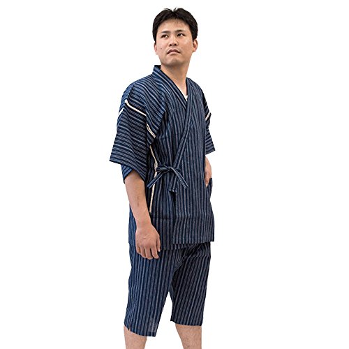 Nagao Orifu Awa Shijira-ori indigo cotton jinbei, unlined two-piece summer loungewear set
