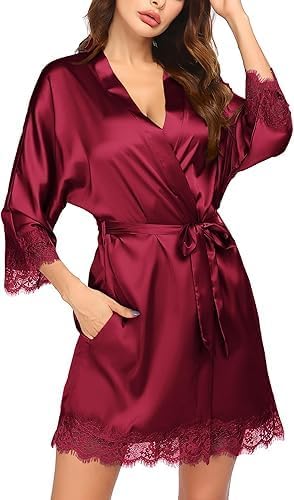 Women's Robe Silk Bathrobe Sleepwear Short Satin Robes for Bridal Bridesmaids Dressing Gown Free Size-image-0