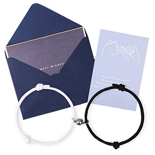 LUSENME Magnetic Couple Bracelet Set Mutual Attraction Charm Bracelet Vows of Eternal Love Gift for Women Men Couples Bestfriends (Black & White)