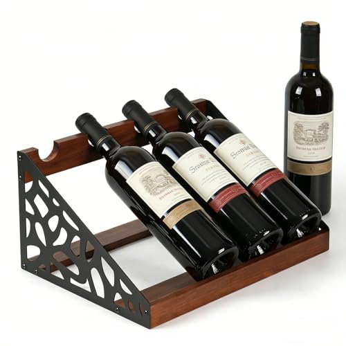 JUJOYBD Rustikales Weinregal Holz für Tisch, Flaschenregal für 4 Flaschen, Vintage-Design, 36x24x17 cm, Weinständer für Küche & Wohnzimmer