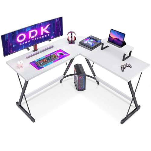 ODK Bureau Gaming Angle, 127x127cm Bureau Gaming avec Support pour Moniteur, Table en L pour Le...