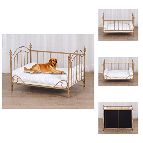 Pet Bed, Dog Bed with Metal Frame and Detached White Velvet Cushion with 2 Pillow for Small Dog - Image 6