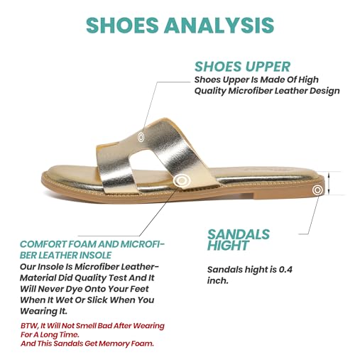 NianEr Womens Microfiber Leather Memory Foam Support H Sandals Dress Dressy Slip On Casual Cute Comfort Bride Bridal Wedding Designer Date Flat Sandals Summer Shoes Slides4