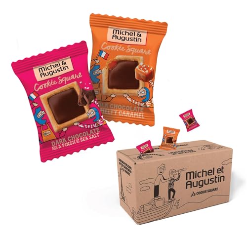 Image of Michel et Augustin Cookies, Individually Wrapped Snacks Variety Pack: Dark Chocolate Sea Salt and Milk Chocolate Caramel Shortbread, Bulk Snacks, 180 French Butter Cookies