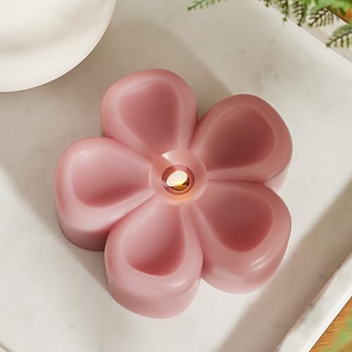 Image of Luminara - Flameless Flickering Moving Flame Nature-Inspired Battery Operated LED Decor - Spring Summer Collection - Blooming Mauve Flower Tealight Candle - 4.7 inch x 2.1 inch