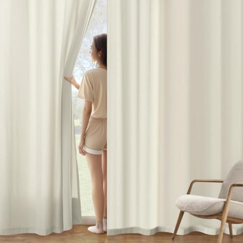 Image of MIULEE Ivory Semi Sheer Privacy Curtains Drapes 2 Panels 52W x 63L