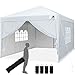 Finfree Pavillon 3x3 Faltpavillon Faltbar mit 4 Seitenteilen, Rolltasche, 4 Sandsäcken, Wasserdicht Gartenpavillon, Partyzelt Gardenzelt für Party, Fest und Flohmarkt, Weiß