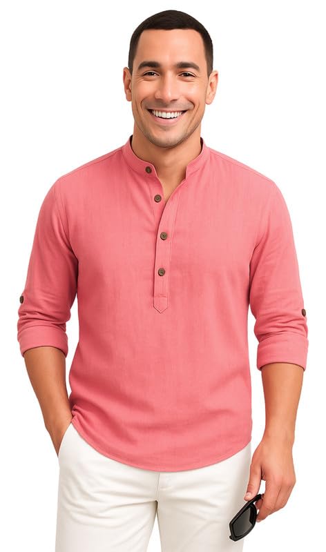Image of DEELMO Combo of Men's Cotton Blend Solid Regular Fit Full Sleeve Short Kurta | Men's Trendy Short Kurta Pack of 2