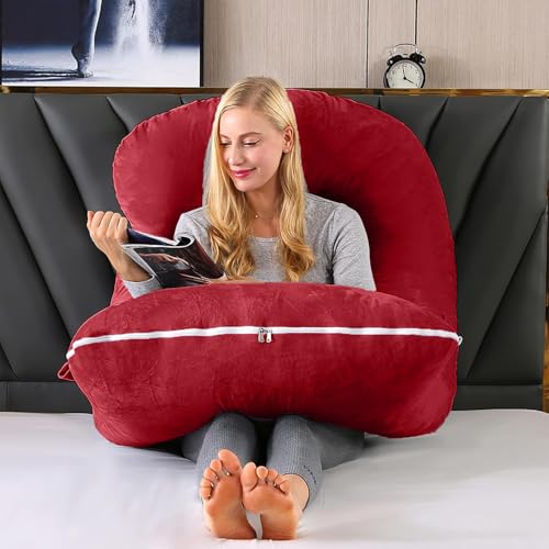 Image of G-Shaped Sleeping Pregnancy Pillow| Removable Velvet Covers| PregnoCare Fibres| Baby Shower Gift, Maternity, Nursing| Full Body Soft-Support Bump, Head, Back, Shoulder, Hips, Legs and Belly (Red)
