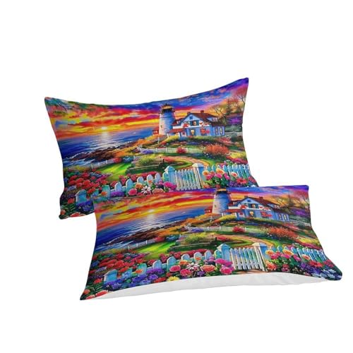 Housse de couette Le Phare anti-plis en microfibre avec zip lit double