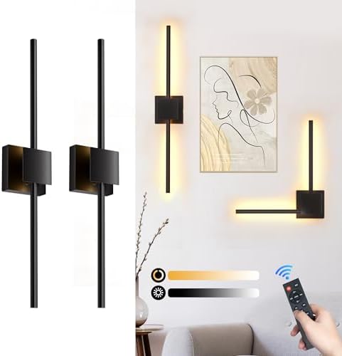 Battery Operated Wall Sconces Set of 2,DIY Independent Rotation Picture Lights 𝟐𝟎𝟐𝟓 𝐍𝐞𝐰 𝐔𝐩𝐠𝐫𝐚𝐝𝐞𝐝,3000K-6000K Dimmable LED Rechargeable Wall Lights for Living Room Bedroom, 28.3In